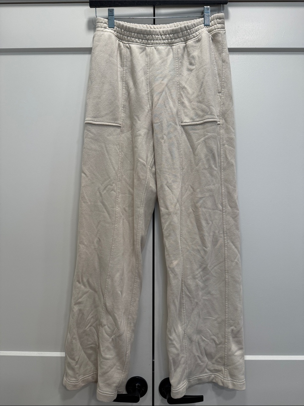 aerie Cream Wide-Leg Sweatpants with Drawstring Waist